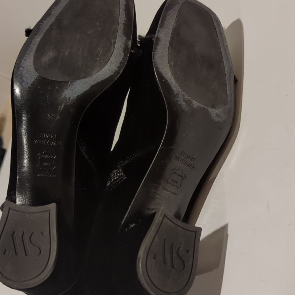 Stuart Weitzman On The Fringe Black Ankle Boots Block Heel Booties Size 8.5 - Picture 9 of 11